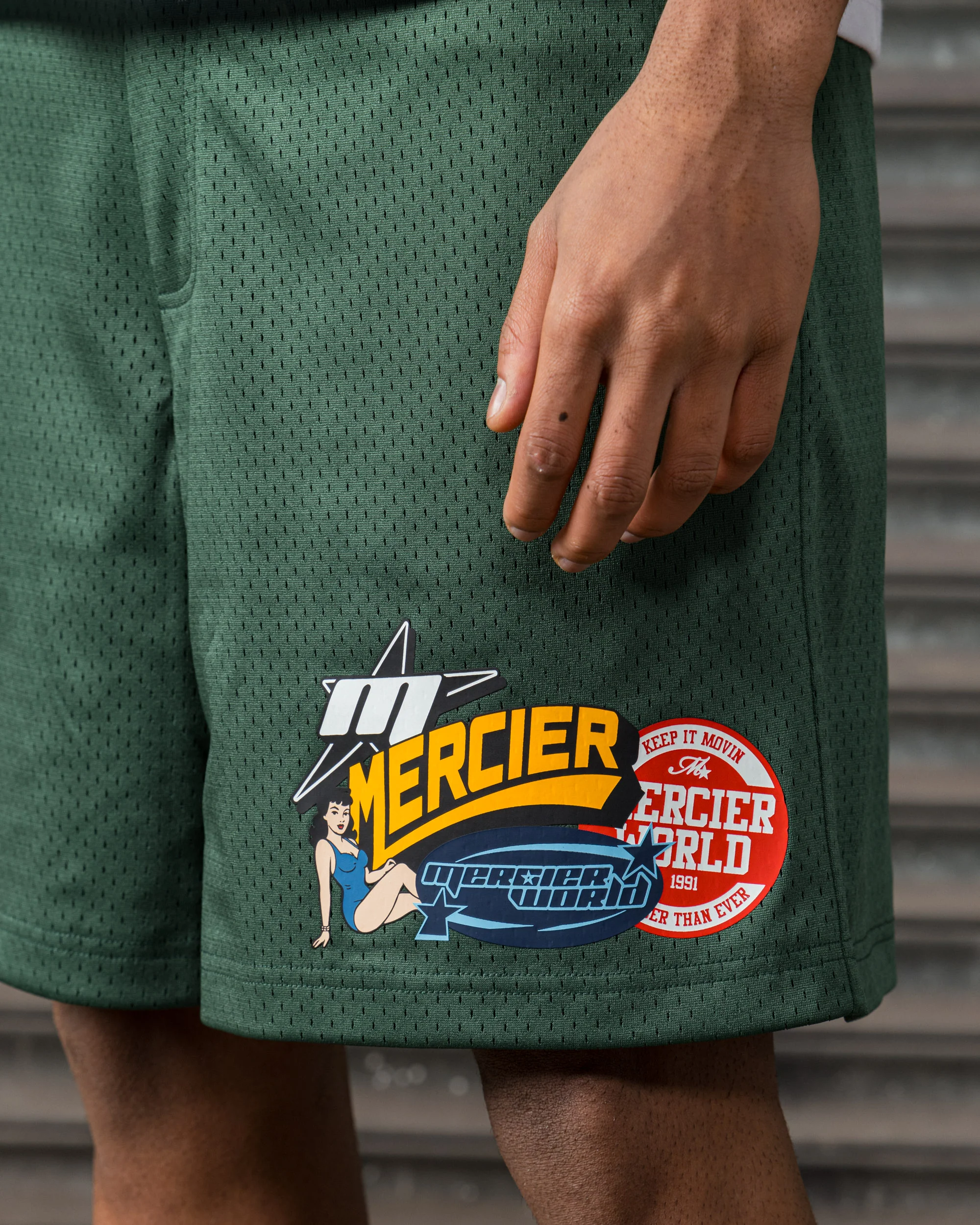 Pin Up Airtex Badge Shorts Green - Image 3
