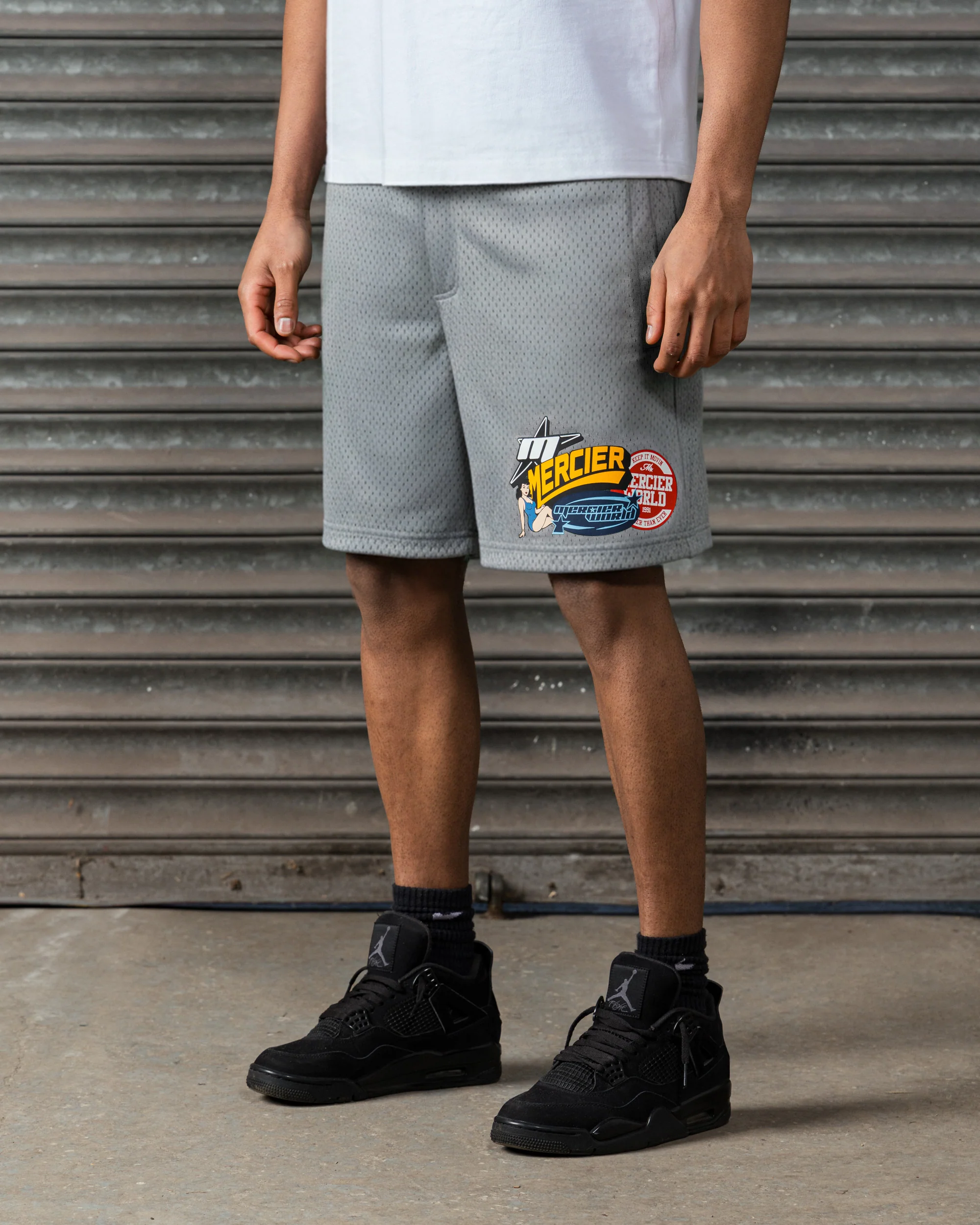 Pin Up Airtex Badge Shorts Grey