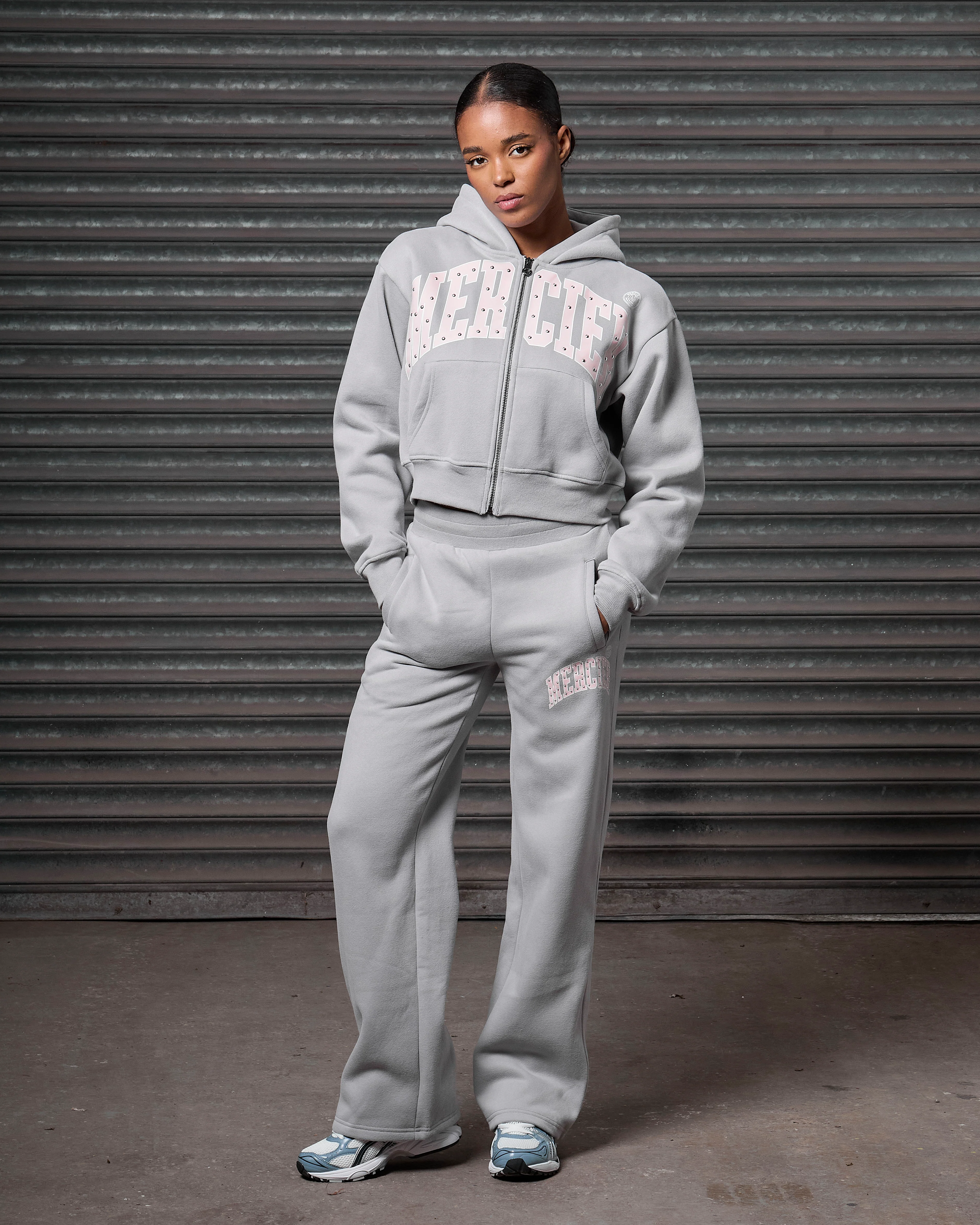 Womens Studded Zip Hoodie Grey - Image 6